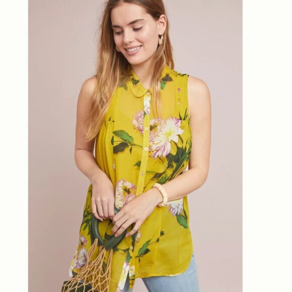 Anthropologie Maeve Duchess Floral Sleeveless Buttondown in Size 4